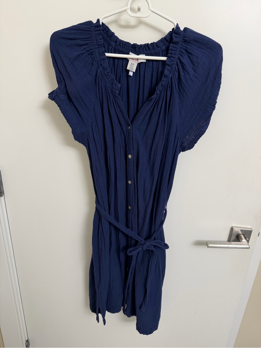 Tommy Bahama Navy Button-Front Tie-Waist Mini Dress